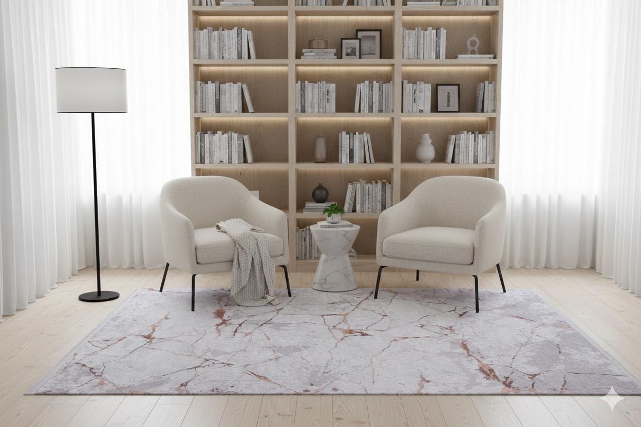 Gray Rose Gold Marble Area Rug, Abstract Washable Living Room Carpet, Non-Slip Thin Mat