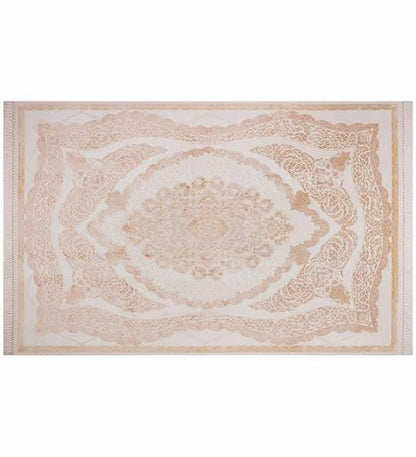 7x10 ft, Oriental classic beige Rug: Beige Medallion carpet with Fringes