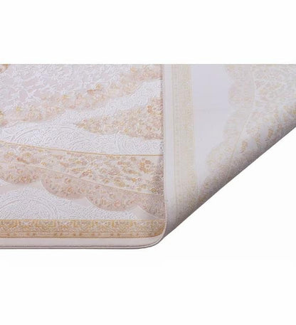 7x10 ft, Oriental classic beige Rug: Beige Medallion carpet with Fringes