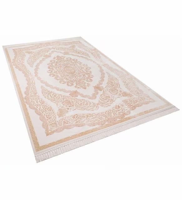 7x10 ft, Oriental classic beige Rug: Beige Medallion carpet with Fringes