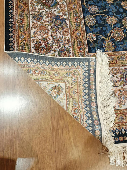 10x16 ft, Classic Blue Silk Rug: Oriental blue fine carpet with Fringes