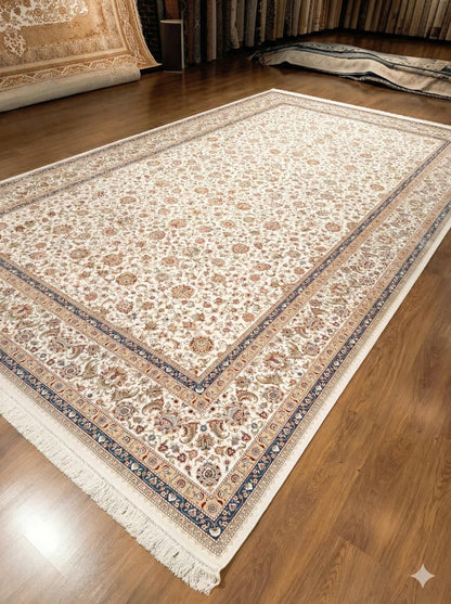 10x16 ft Turkish Bamboo Silk Rug, Distressed Anatolian Design, Hand-Finished Silk Fringes