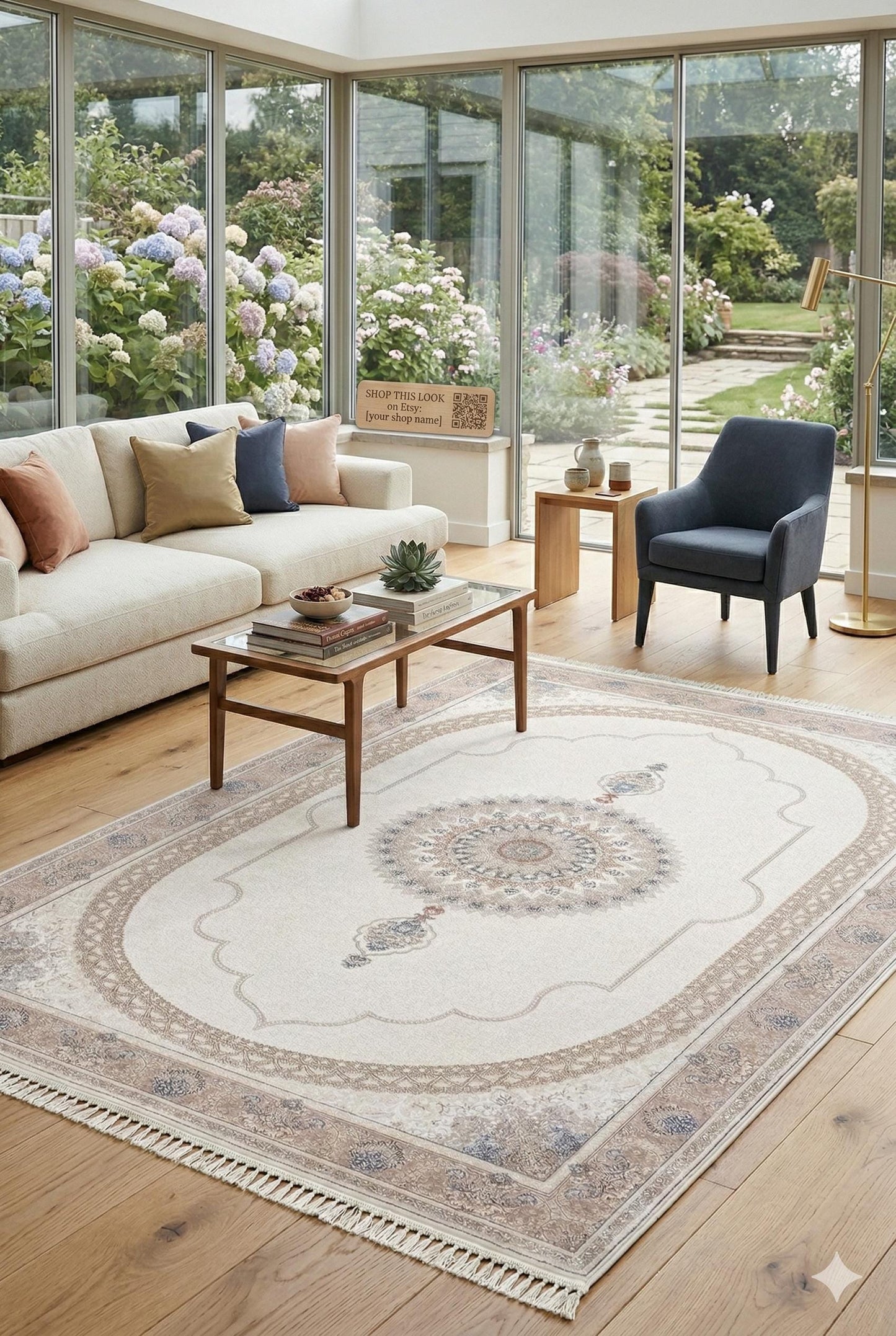 7x10 ft, Beige Classic oriental Silk Rug: Bamboo Yarn,fine fringes carpet