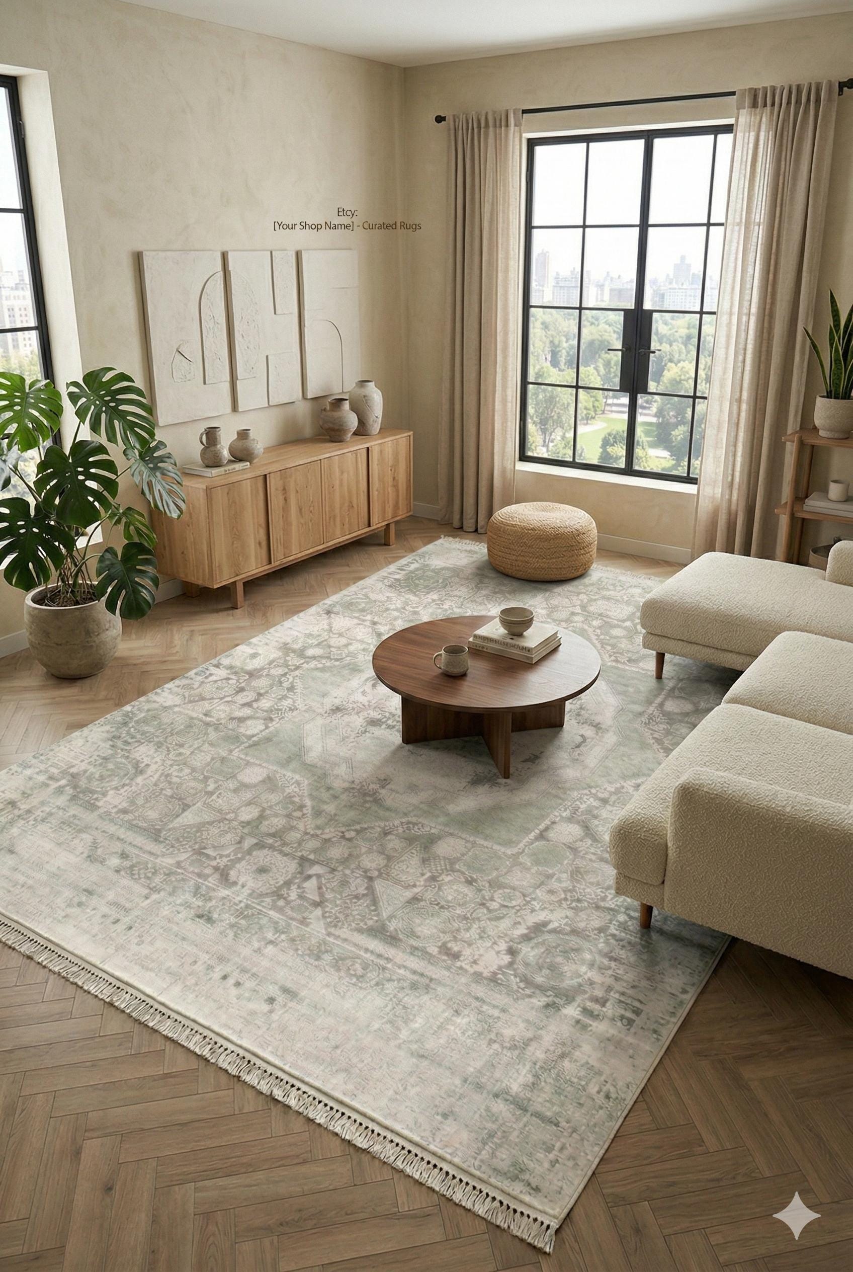 7x10 ft, Gray Classic Mamluk Rug made with Bamboo yarn with Fringes