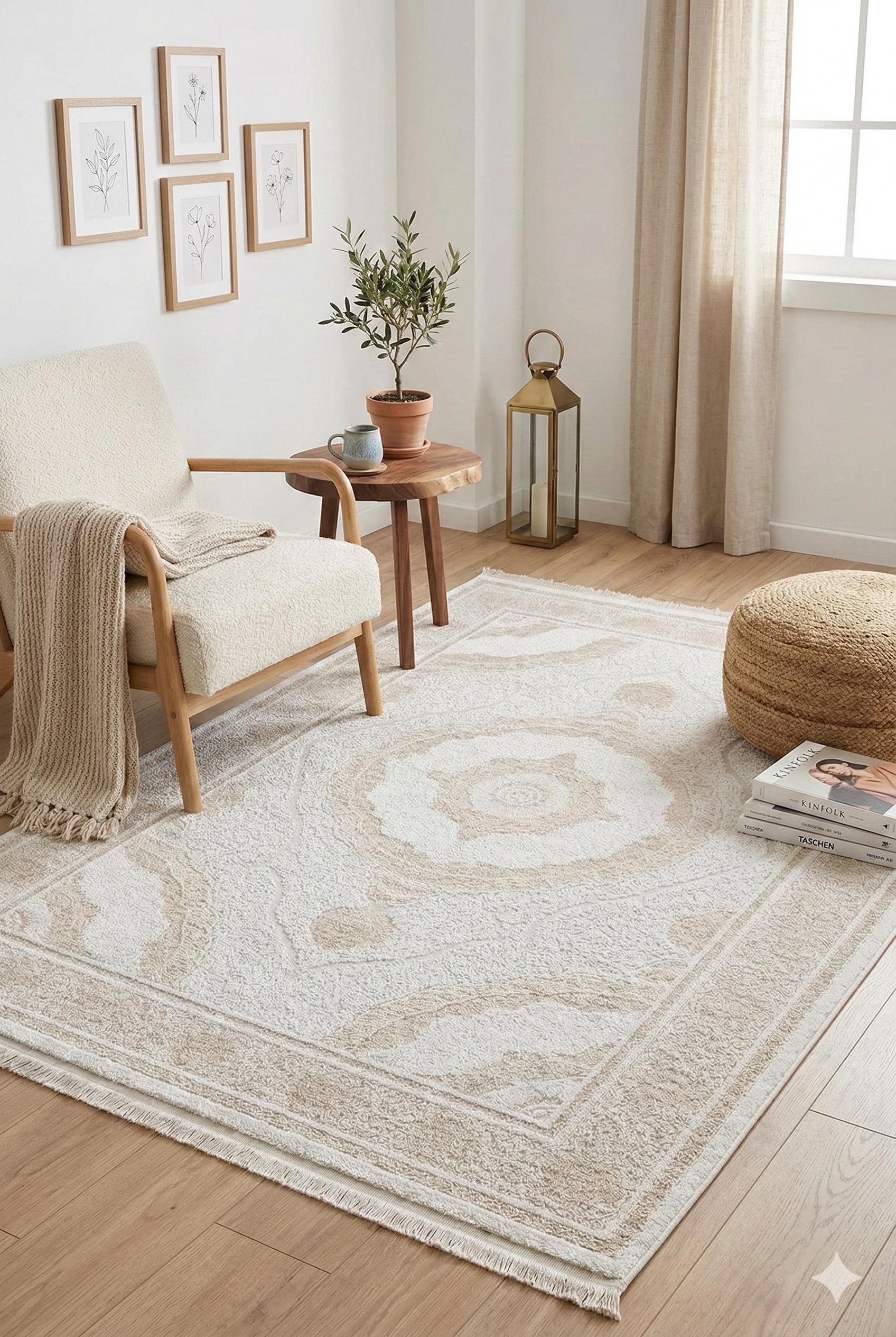 8x11 ft, Beige Classic oriental Bamboo Rug: Fine Medallion carpet
