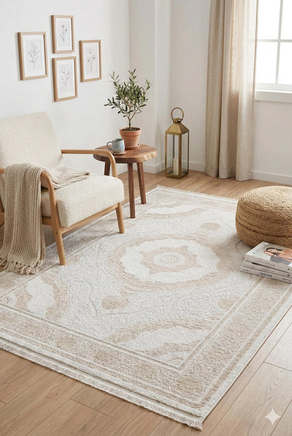 8x11 ft, Beige Classic oriental Bamboo Rug: Fine Medallion carpet