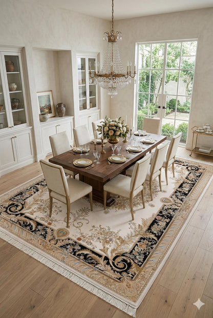 7x10 ft, Fine Blue Classic Oreintal Silk Rug: Bamboo Medallion viscose carpet