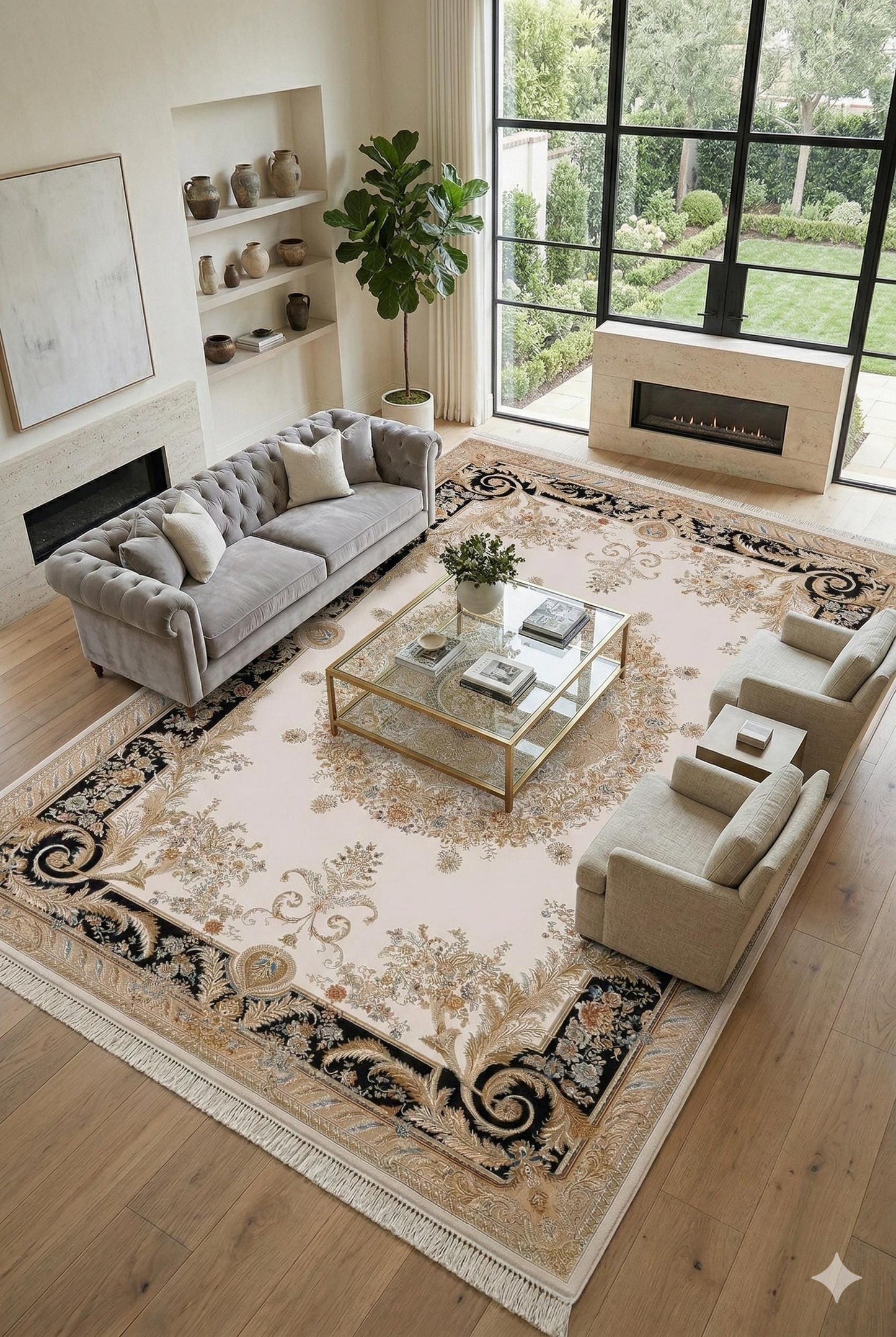7x10 ft, Fine Blue Classic Oreintal Silk Rug: Bamboo Medallion viscose carpet