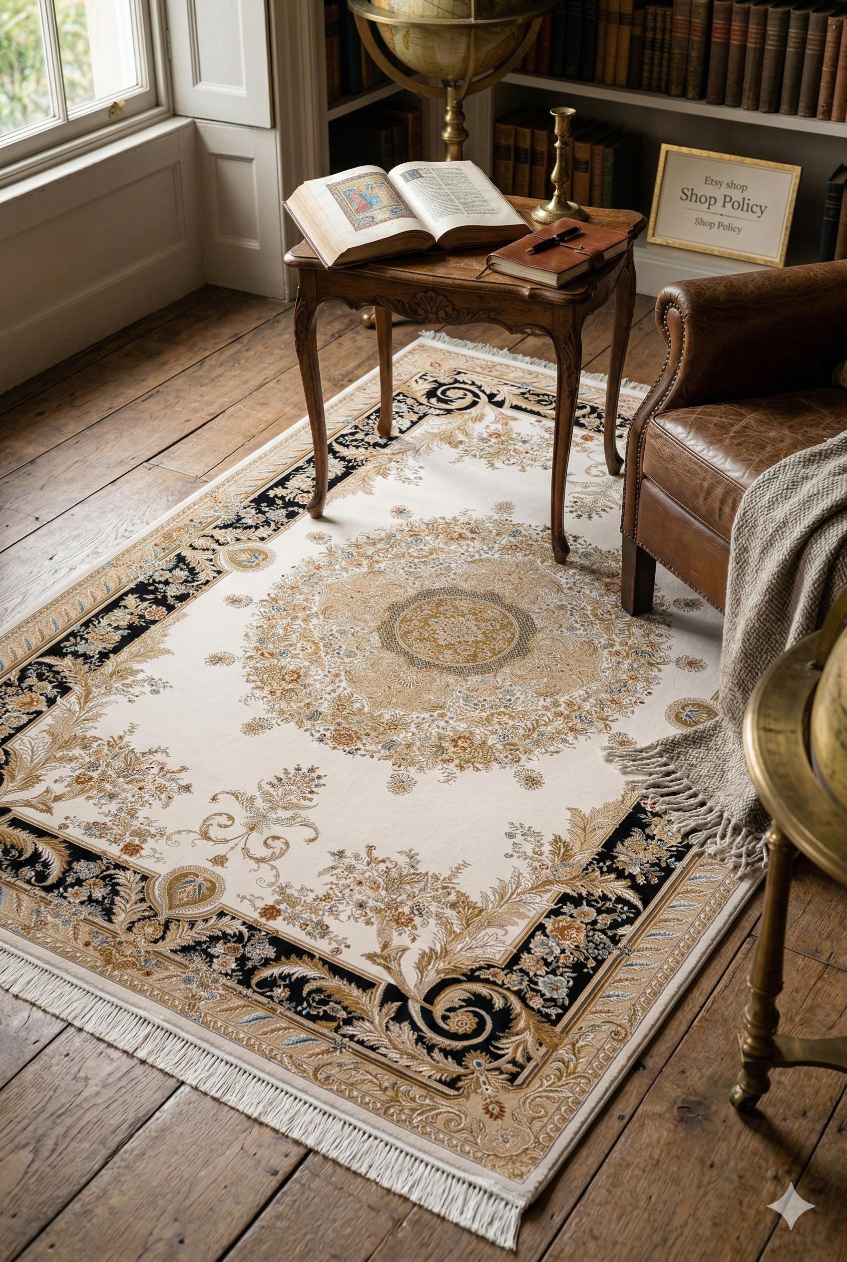 7x10 ft, Fine Blue Classic Oreintal Silk Rug: Bamboo Medallion viscose carpet