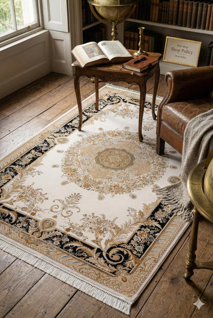 7x10 ft, Fine Blue Classic Oreintal Silk Rug: Bamboo Medallion viscose carpet