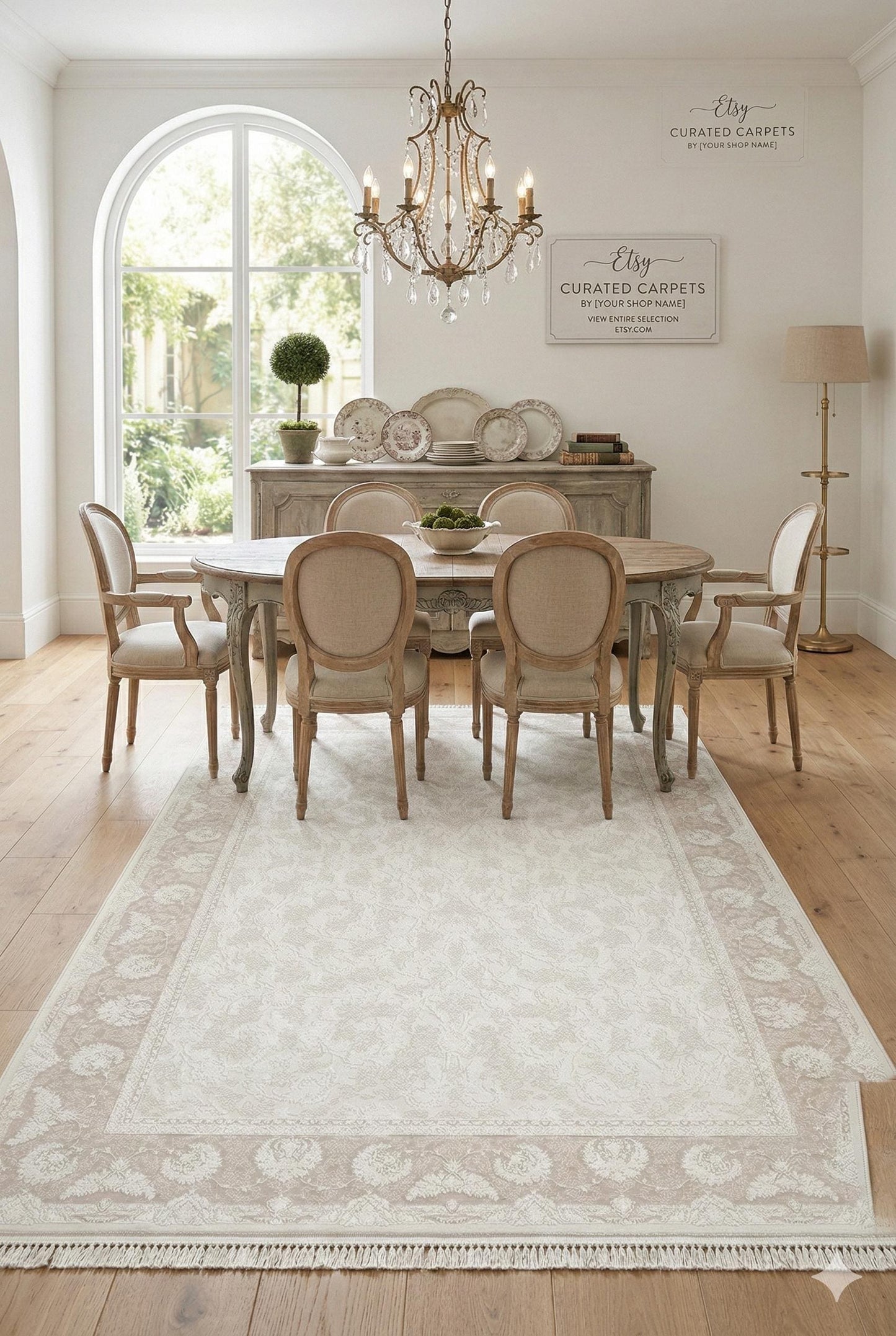 7x10 ft, Distressed Classic beige Silk Rug : Bamboo yarn carpet with fine fringes