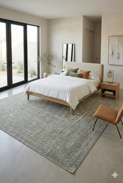 7x10 ft, Green fine quality viscose Rug: Vintage Style carpet