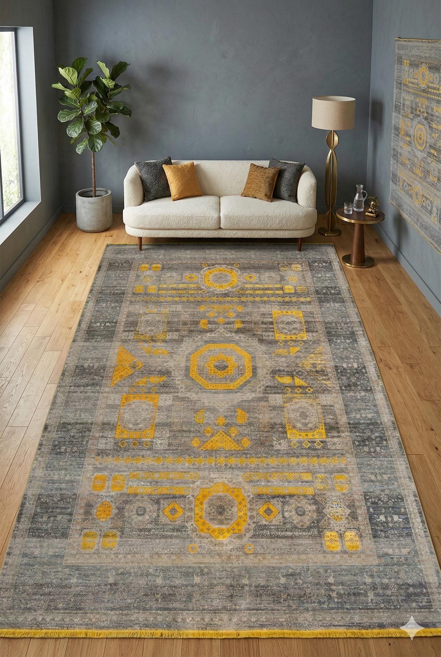 7x10 ft, Yellow Oriental Bamboo Rug: Classic memluk carpet with fringes