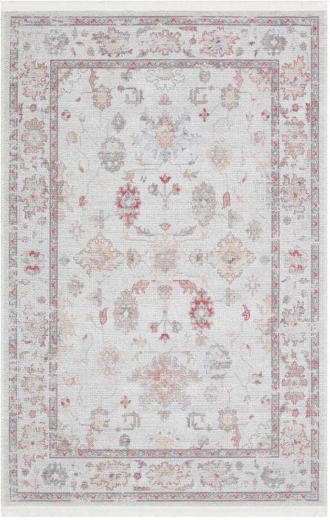 Faded Light Gray Turkish Rug: Soft Floral Vintage Style Area Carpet