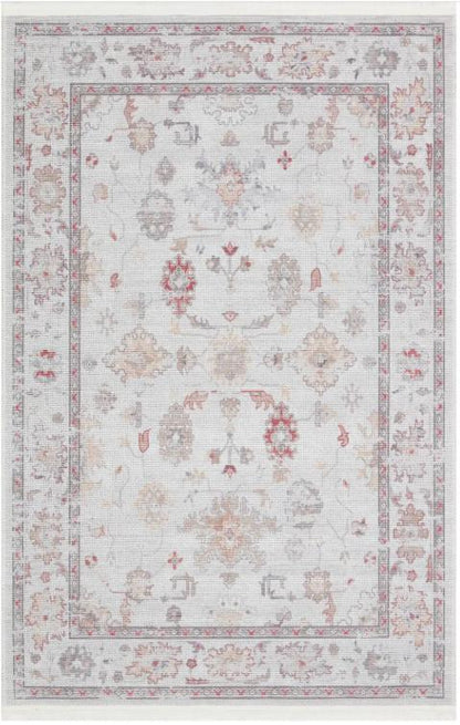 Faded Light Gray Turkish Rug: Soft Floral Vintage Style Area Carpet