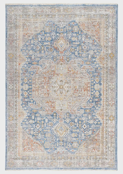 Distressed Medallion Area Rug – Blue Boho Vintage Carpet, Machine Washable Antiallergic (200x290 cm)