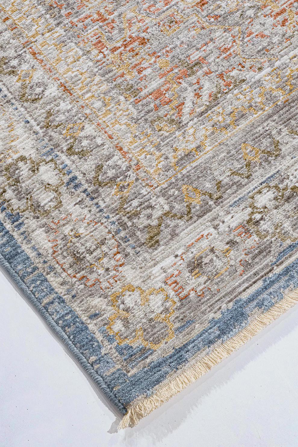 Distressed Medallion Area Rug – Blue Boho Vintage Carpet, Machine Washable Antiallergic (200x290 cm)