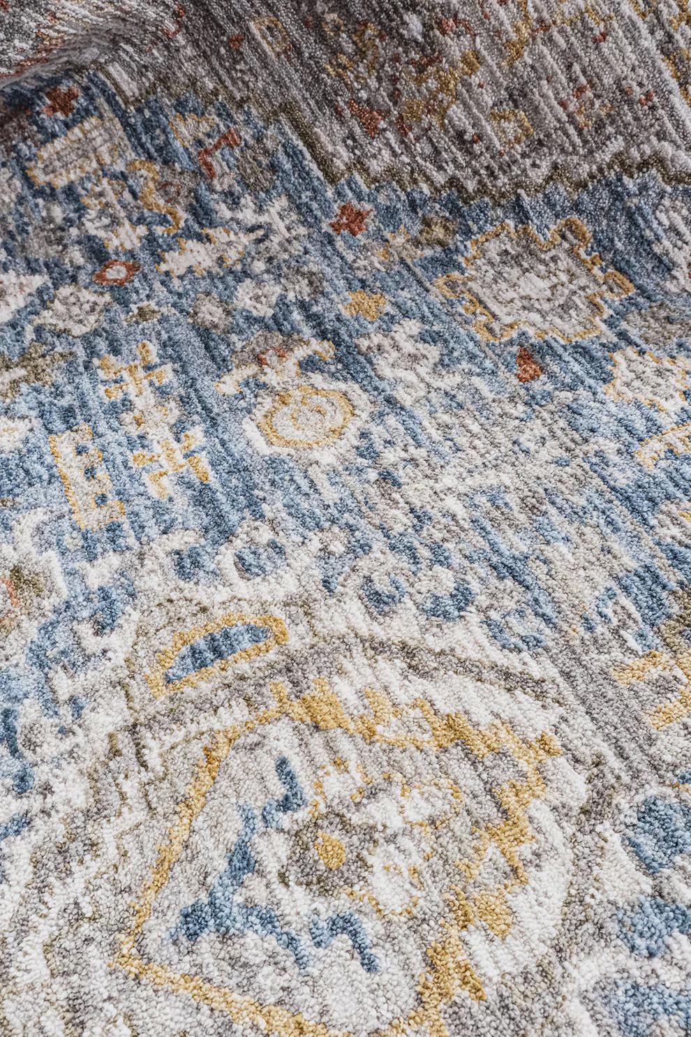 Distressed Medallion Area Rug – Blue Boho Vintage Carpet, Machine Washable Antiallergic (200x290 cm)