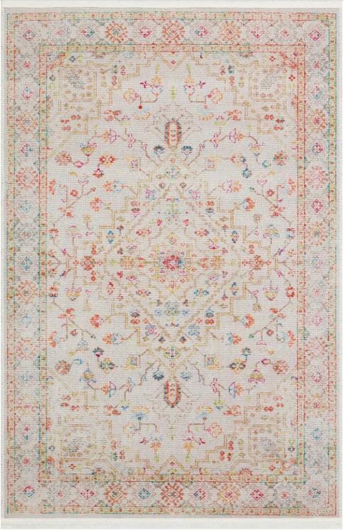 Muted Pink Turkish Style Rug – Geometric Medallion, Vintage Wash