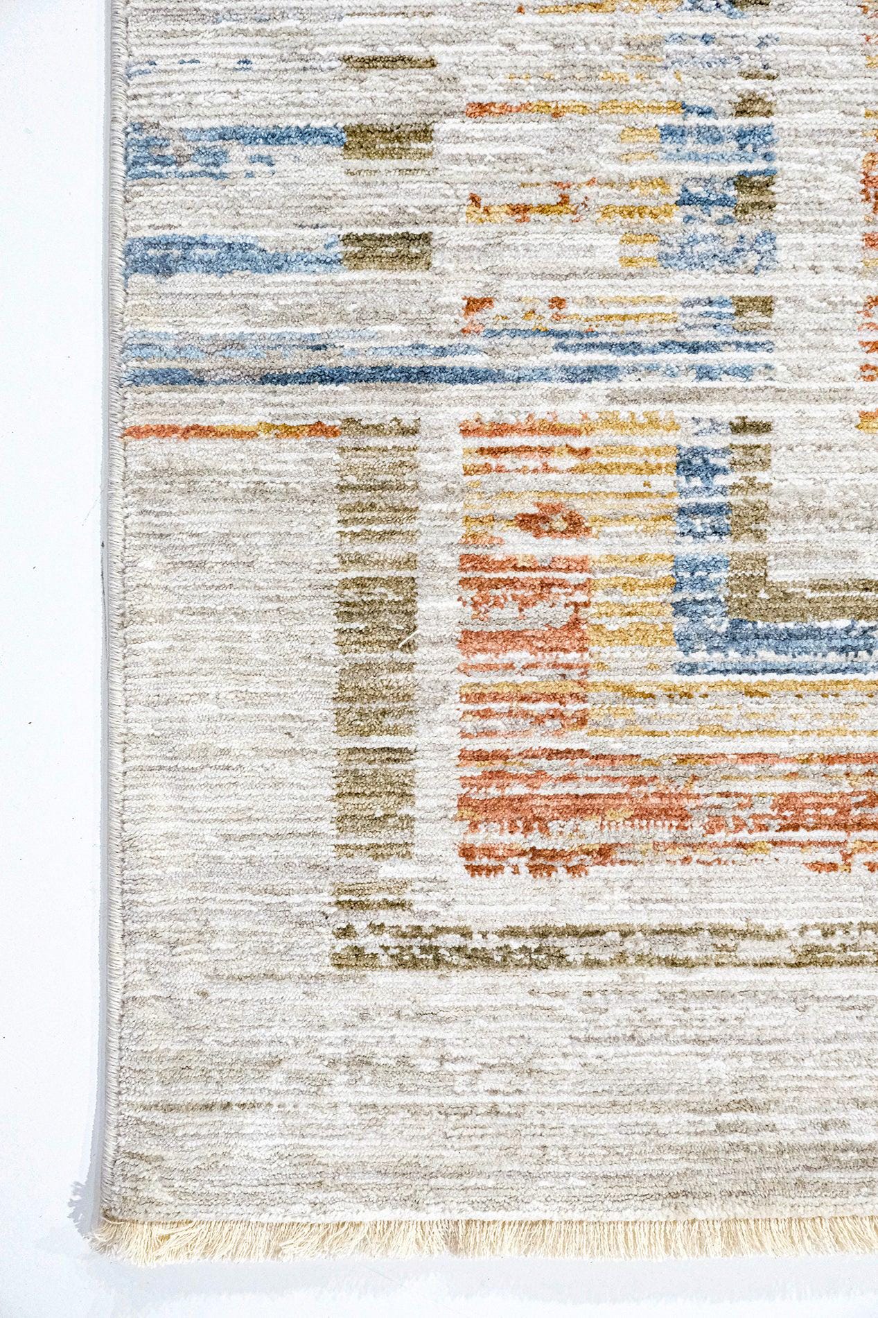Light Gray Abstract Area Rug – Geometric Border, Neutral Boho Decor, 7x10ft
