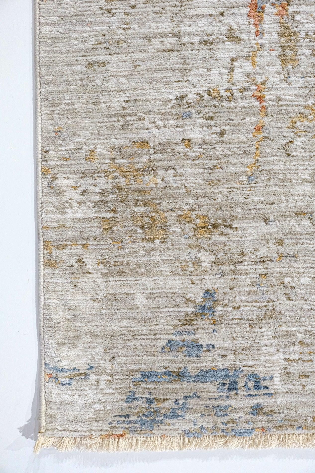 Abstract Area Rug | Distressed Impressionist Style, Blue Ochre Terracotta (7x10ft)