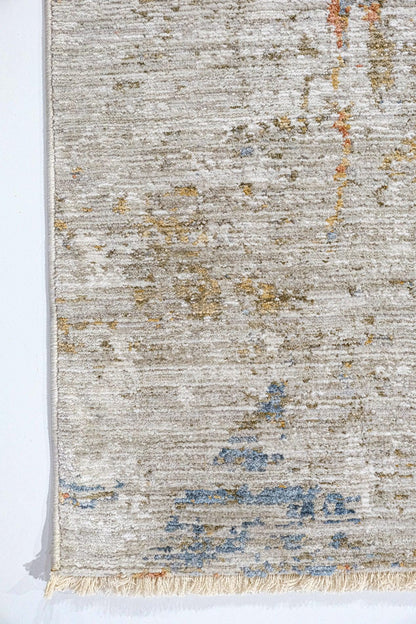 Abstract Area Rug | Distressed Impressionist Style, Blue Ochre Terracotta (7x10ft)