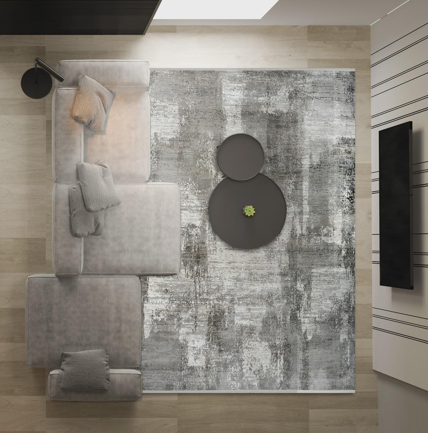 Modern Abstract Charcoal & Silver Distressed Area Rug – Contemporary Industrial Living Room Carpet - 200x300cm - 7x10ft