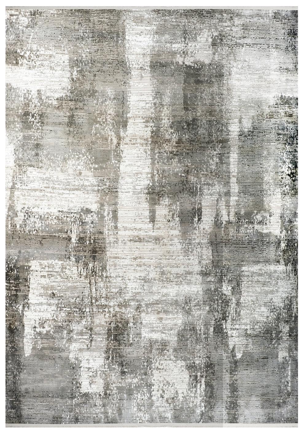 Modern Abstract Charcoal & Silver Distressed Area Rug – Contemporary Industrial Living Room Carpet - 200x300cm - 7x10ft