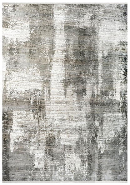Modern Abstract Charcoal & Silver Distressed Area Rug – Contemporary Industrial Living Room Carpet - 200x300cm - 7x10ft