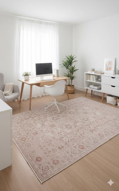 Blush Turkish Style Rug: Vintage Floral Area Carpet
