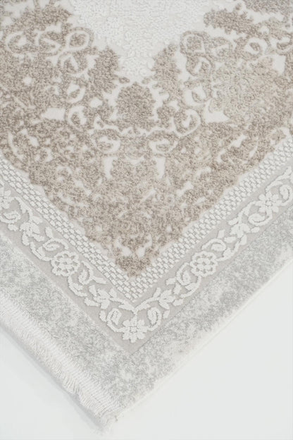 7x10 ft, Beige Classic oriental Rug: Bamboo Yarn,fine fringes carpet