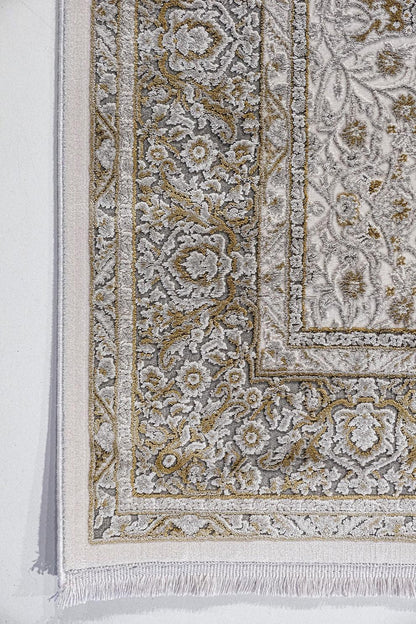 7x10 ft, Beige Classic oriental Rug: Bamboo Yarn,fine fringes carpet