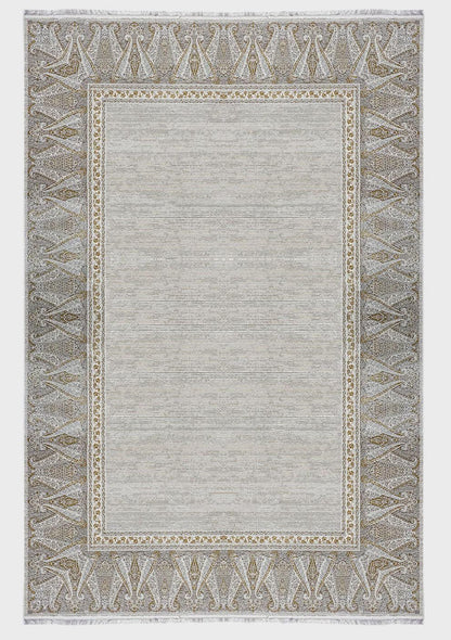 7x10 ft, Beige Classic oriental Rug: Bamboo Yarn,fine fringes carpet
