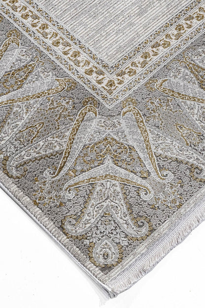 7x10 ft, Beige Classic oriental Rug: Bamboo Yarn,fine fringes carpet
