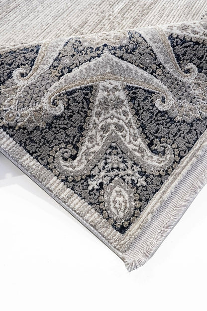 7x10ft, Beige Classic oriental Rug: Bamboo Yarn,fine fringes carpet