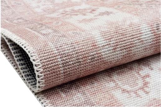 Muted Pink Turkish Style Rug: Soft Geometric Medallion, Vintage Look