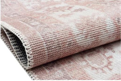 Muted Pink Turkish Style Rug: Soft Geometric Medallion, Vintage Look