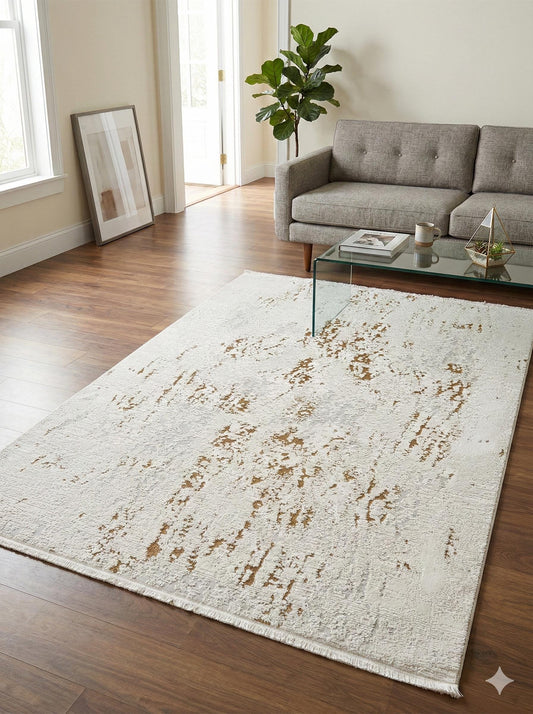 Modern Distressed Abstract Area Rug Neutral Cream Brown Living Room Bedroom Vintage Floor Decor