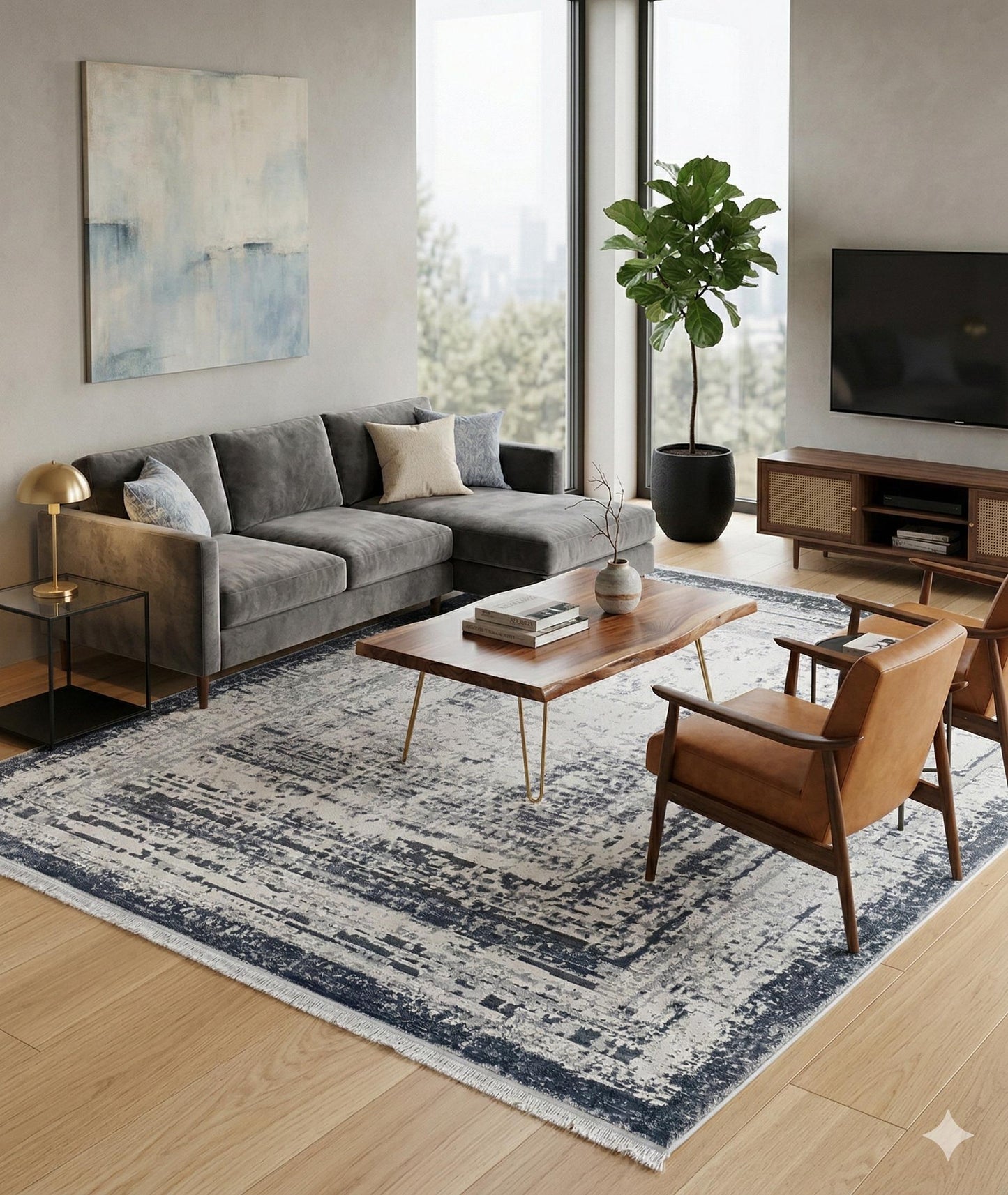 Modern Distressed Area Rug - Gray & White Transitional Carpet - 7x10