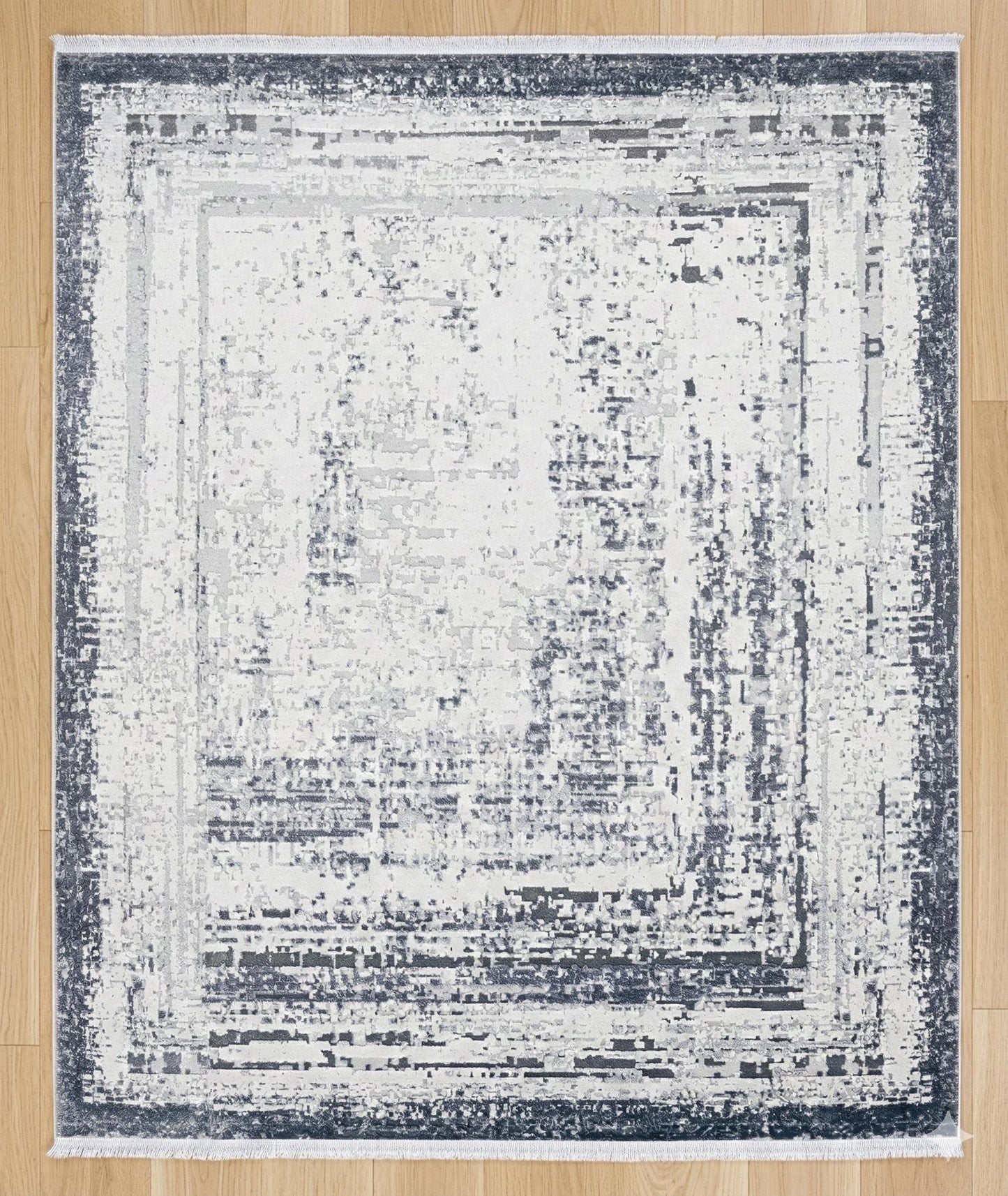 Modern Distressed Area Rug - Gray & White Transitional Carpet - 7x10