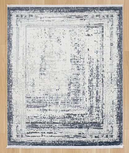 Modern Distressed Area Rug - Gray & White Transitional Carpet - 7x10
