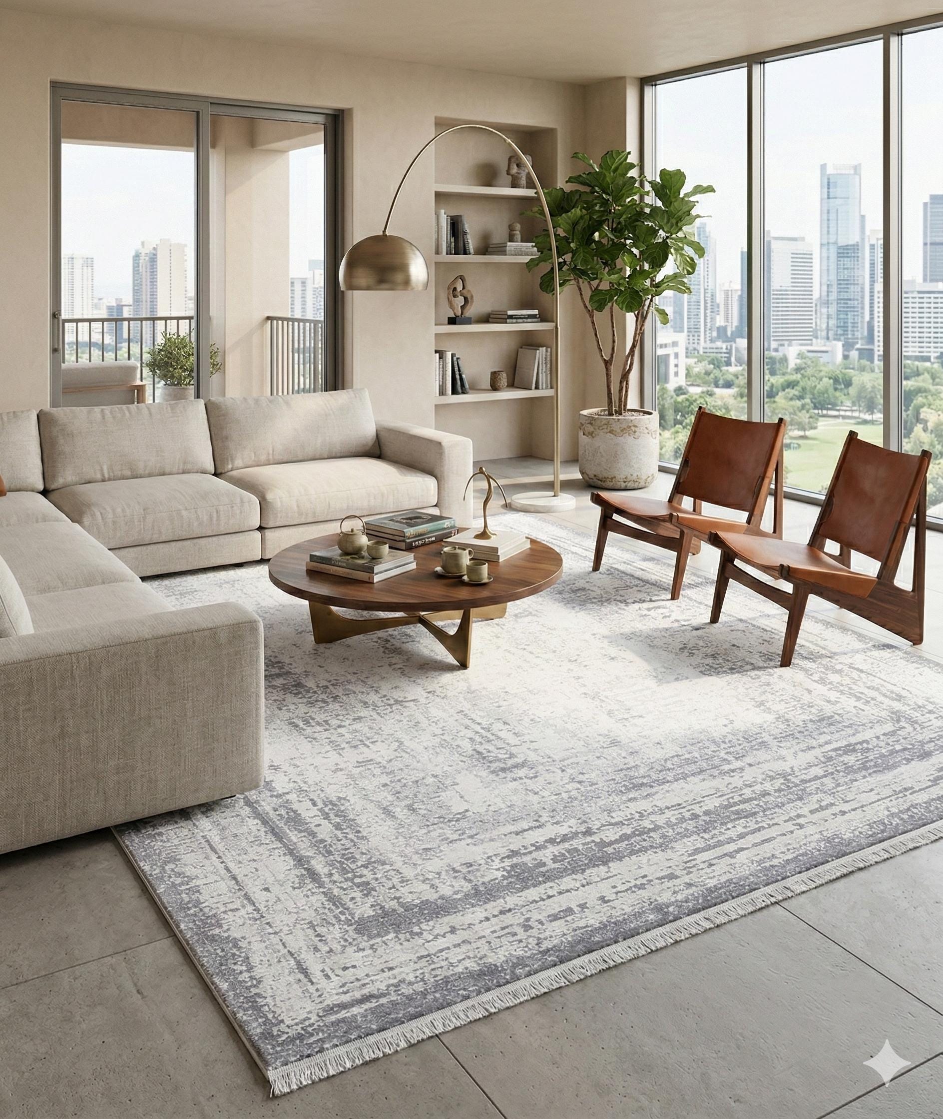 Modern Distressed Area Rug - Gray & White Transitional Carpet - 7x10