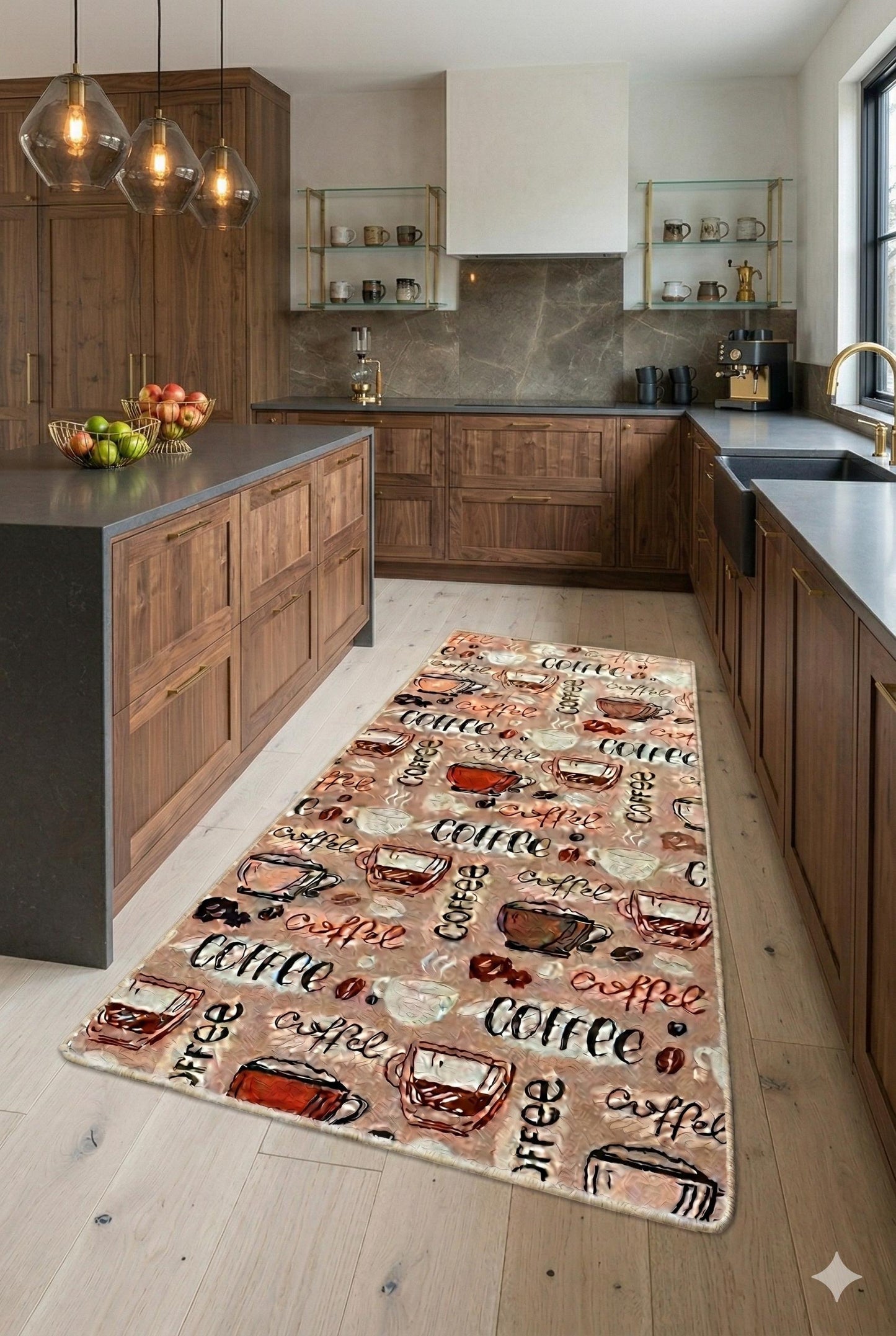 Coffee Lover Kitchen Runner | Non-Slip Mocha Latte Pattern Mat