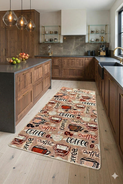 Coffee Lover Kitchen Runner | Non-Slip Mocha Latte Pattern Mat