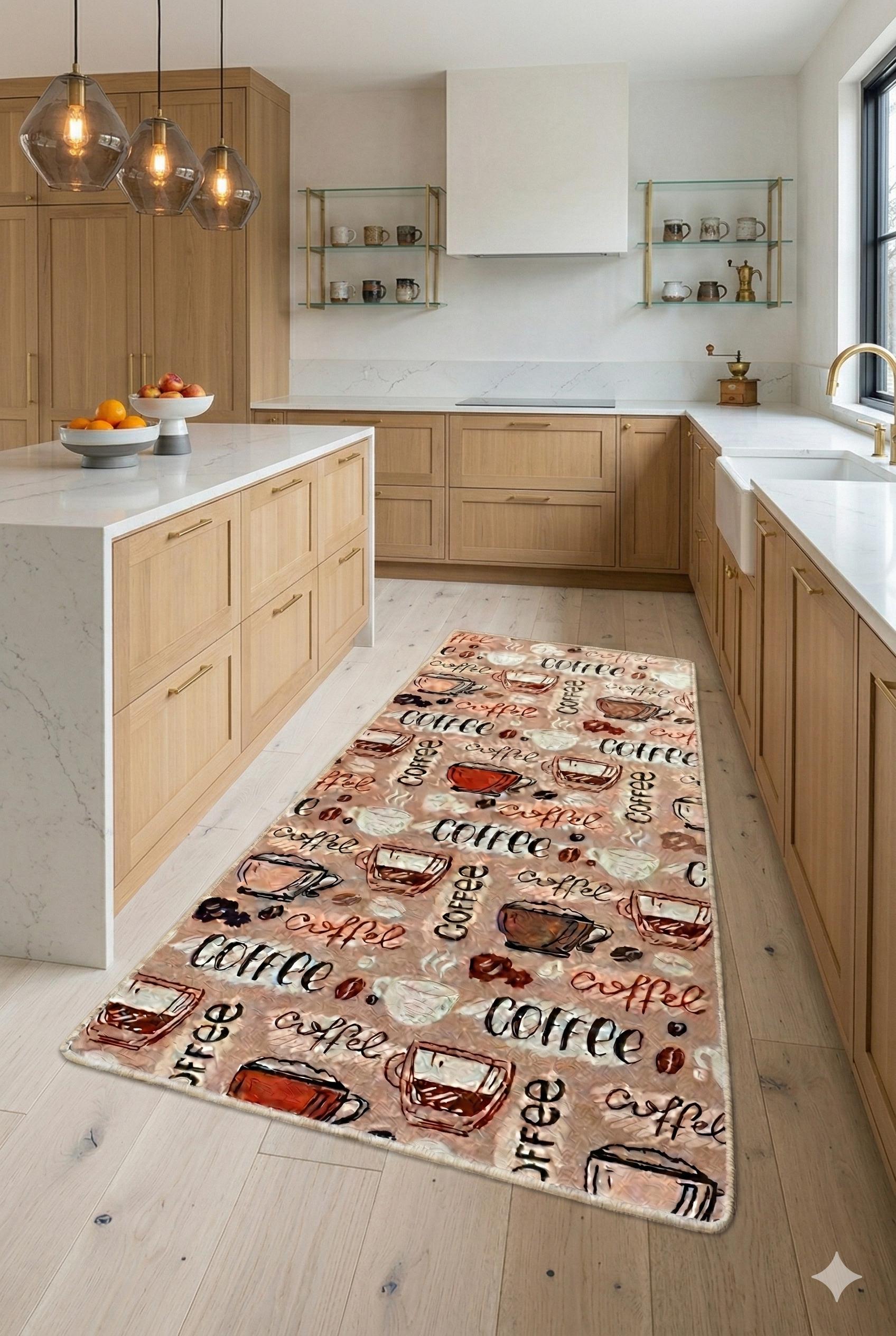 Coffee Lover Kitchen Runner | Non-Slip Mocha Latte Pattern Mat