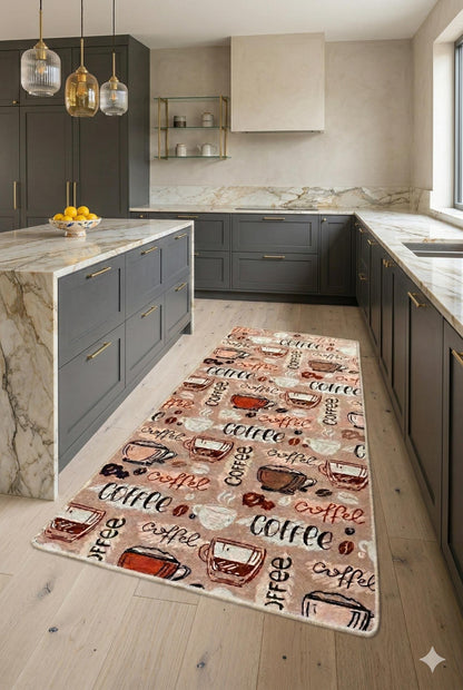 Coffee Lover Kitchen Runner | Non-Slip Mocha Latte Pattern Mat