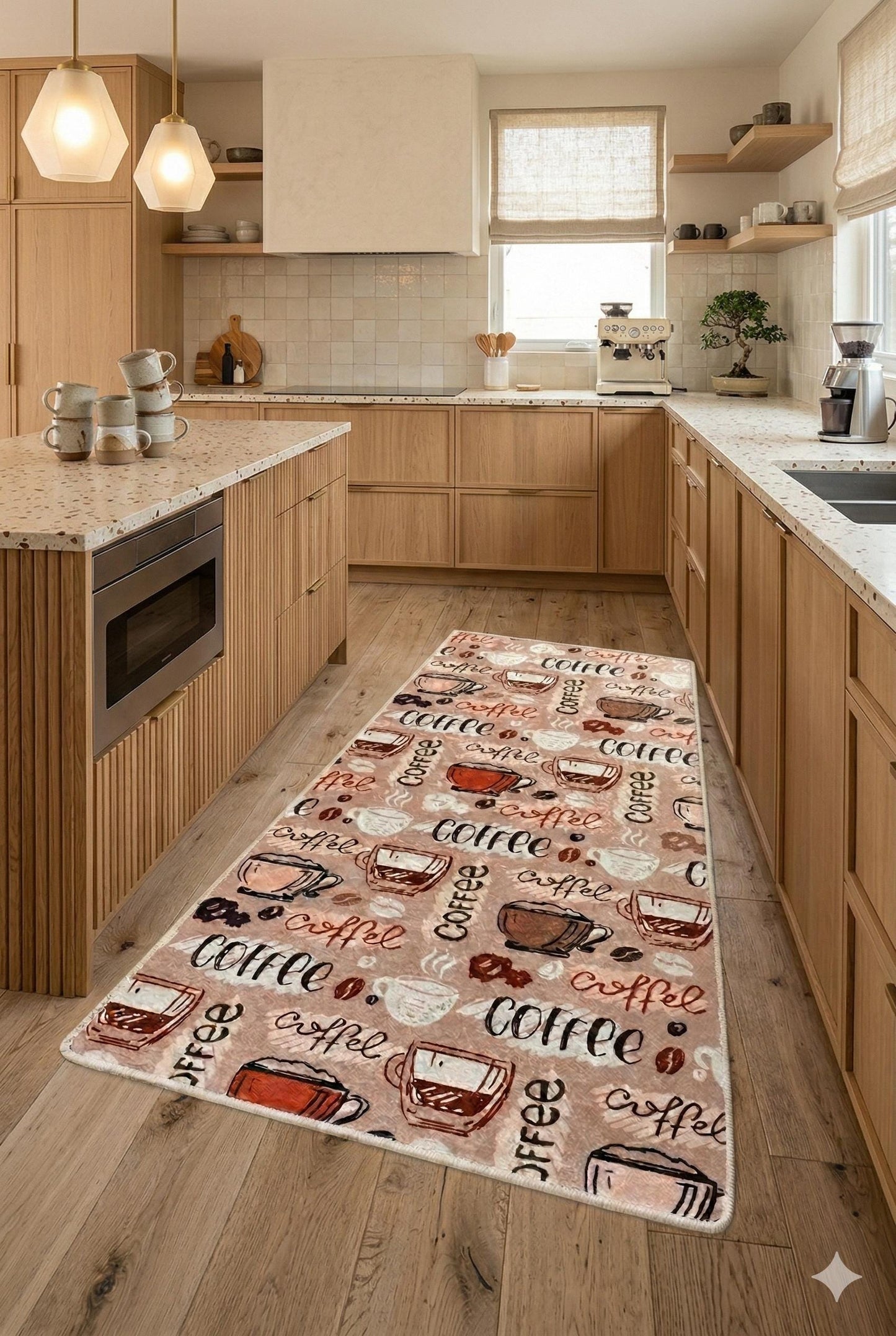 Coffee Lover Kitchen Runner | Non-Slip Mocha Latte Pattern Mat