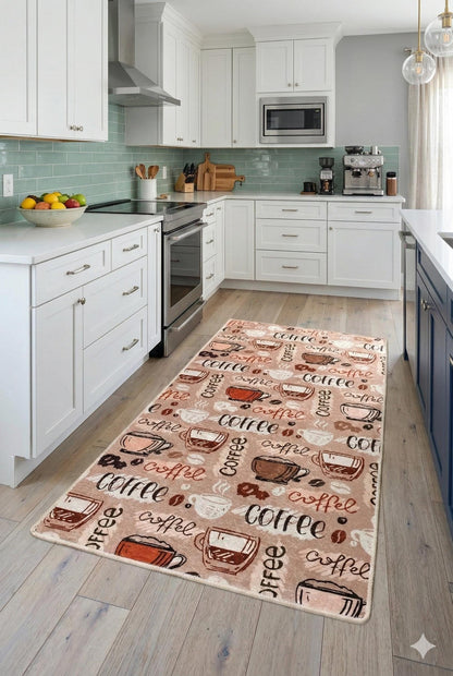 Coffee Lover Kitchen Runner | Non-Slip Mocha Latte Pattern Mat