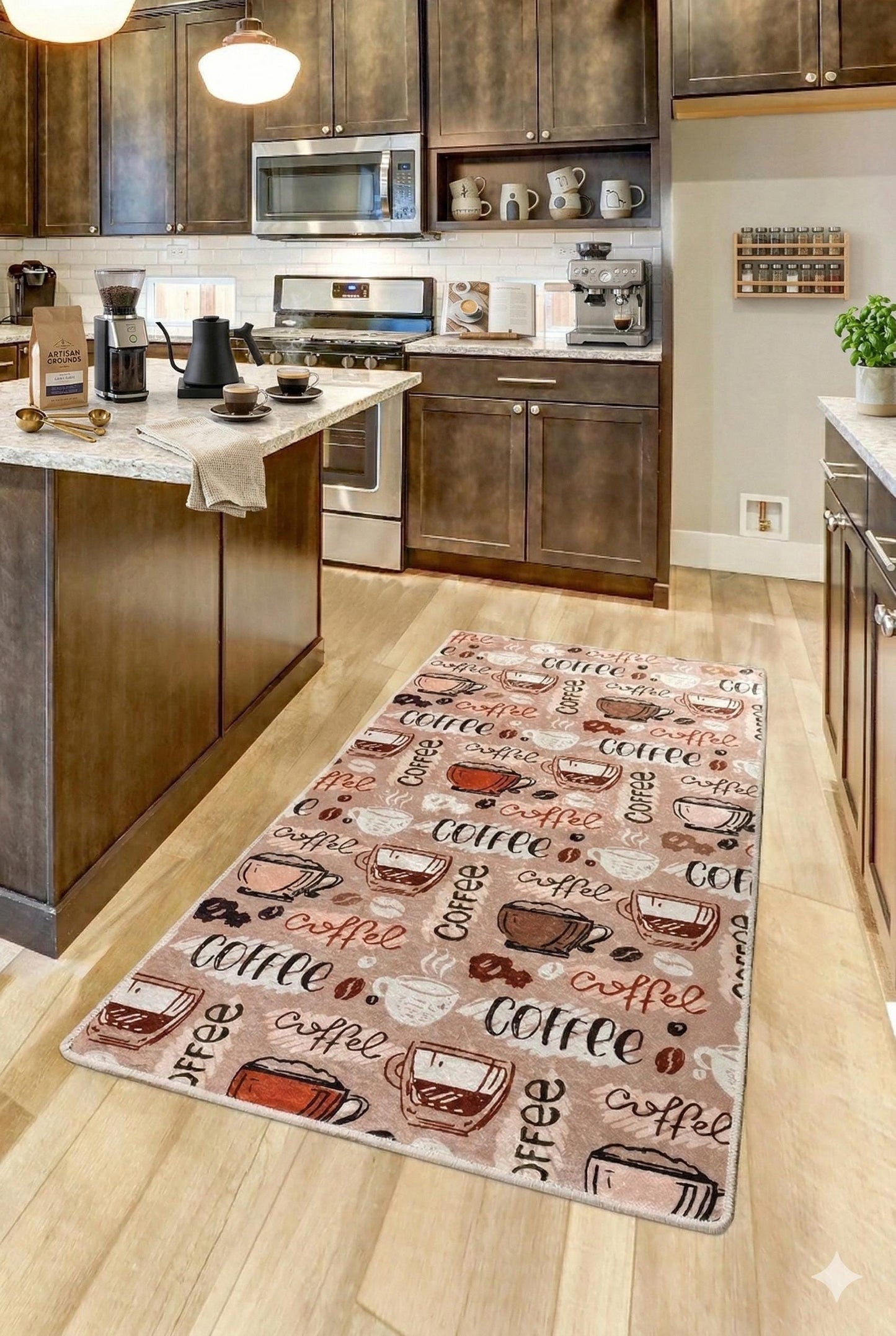 Coffee Lover Kitchen Runner | Non-Slip Mocha Latte Pattern Mat