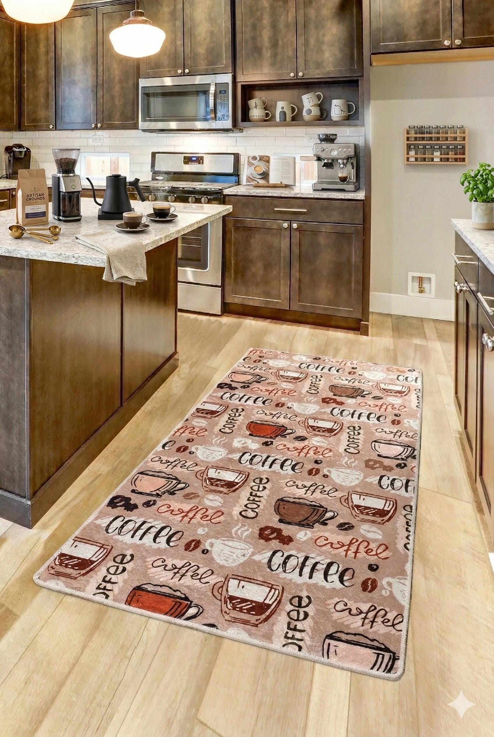 Coffee Lover Kitchen Runner | Non-Slip Mocha Latte Pattern Mat